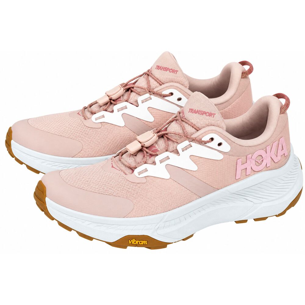 HOKA Transport Pink Walking Running Shoes Vibram Sole Quick Lace Sneakers